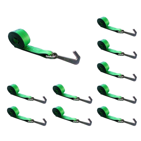 Tie 4 Safe 2" x 10' Lasso Strap w/ Mini J Hook for Towing Wrecker Trailer Tie Down Green, 10PK TWS65-5210-J-GR-10